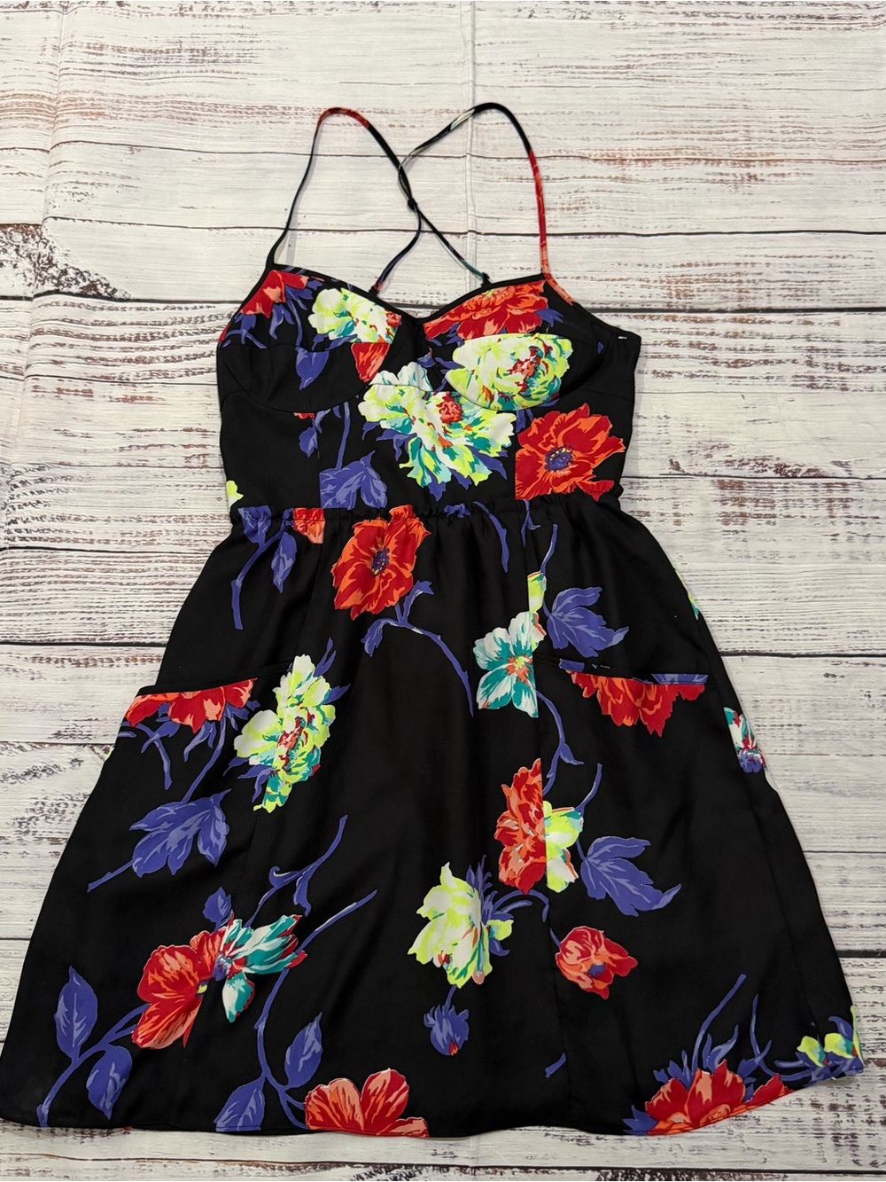 american eagle black floral dress Outfitters Sundress with Bright Print size small PALAZZO Lightweight woven fabrication/Sweetheart neck/Sleeveless color:black Steve Madden Haynes Boot